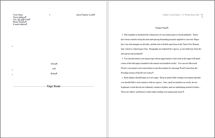 book manuscript format