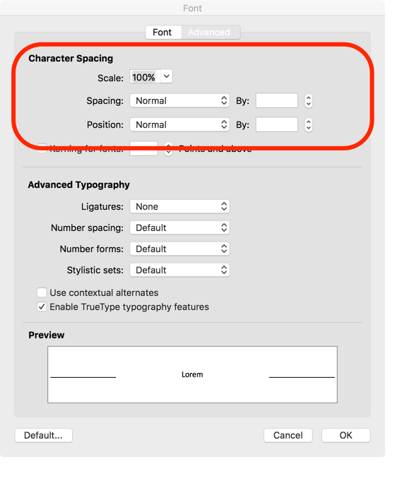 Font Format Dialogue-advanced annotated