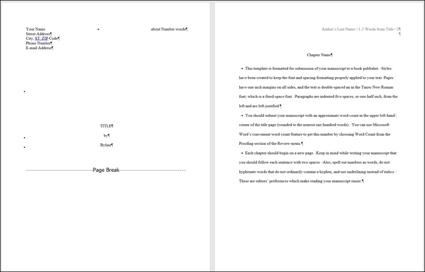 writing a book word template